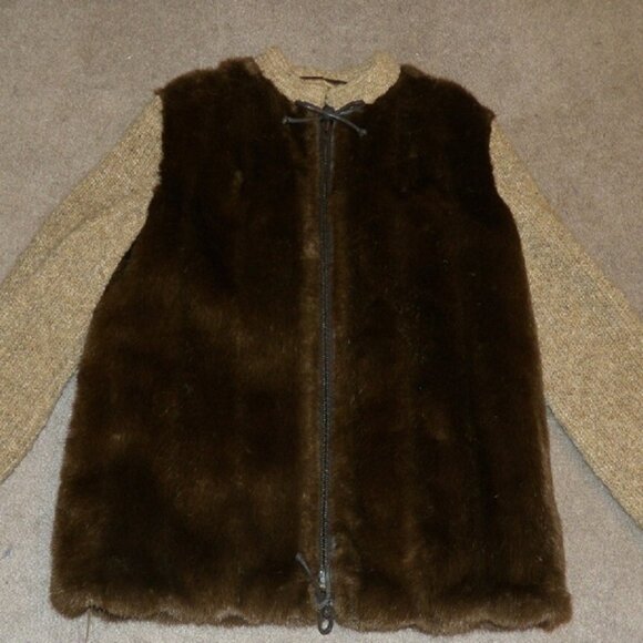 D'Esprit Sweaters - Vintage D’Esprit Dubrowsky & Perlbinder Faux Fur Brown Sweater Sleeves Jacket